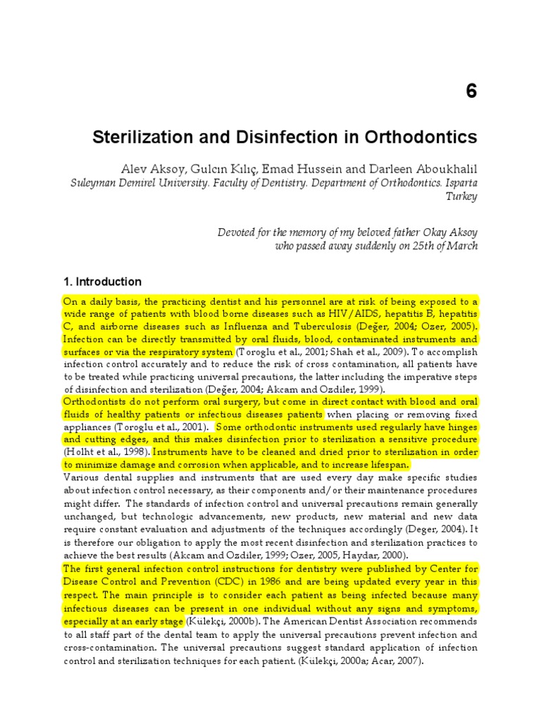 Sterilization and Disinfection in Orthodontics PDF Infection