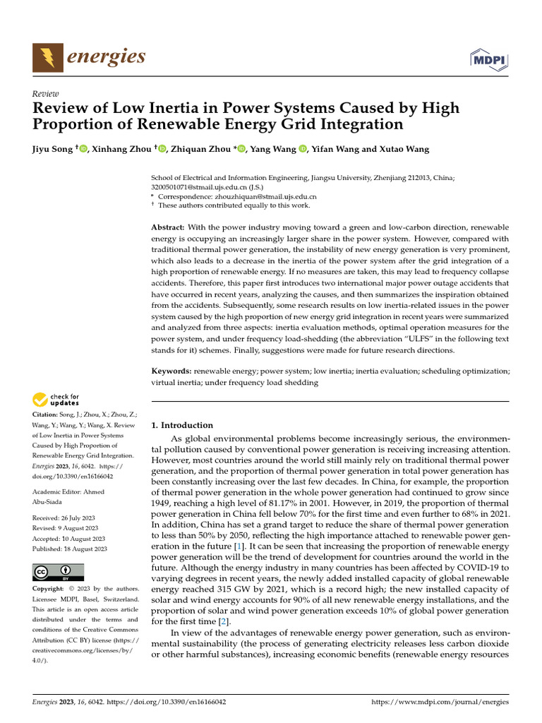 Analysis Low-Inertia Systems With Renewable Integration | PDF ...