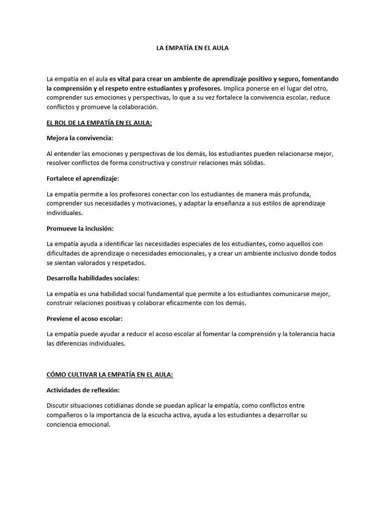 Fomentando la Empatía en el Aula | PDF | Empatía | Salón de clases