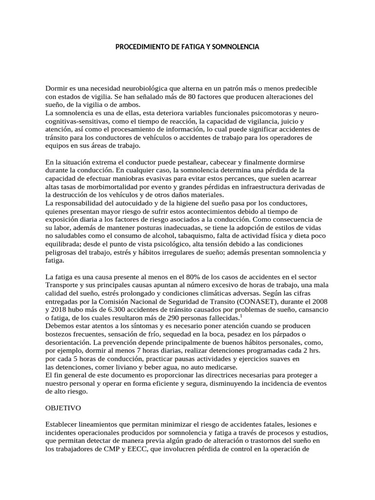 Prevención de Fatiga y Somnolencia Laboral | PDF | Dormir | Estrés ...