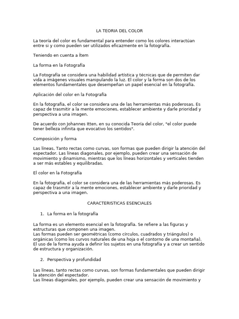 Teoría del Color en Fotografía | PDF | Perspectiva (Gráfica) | Color