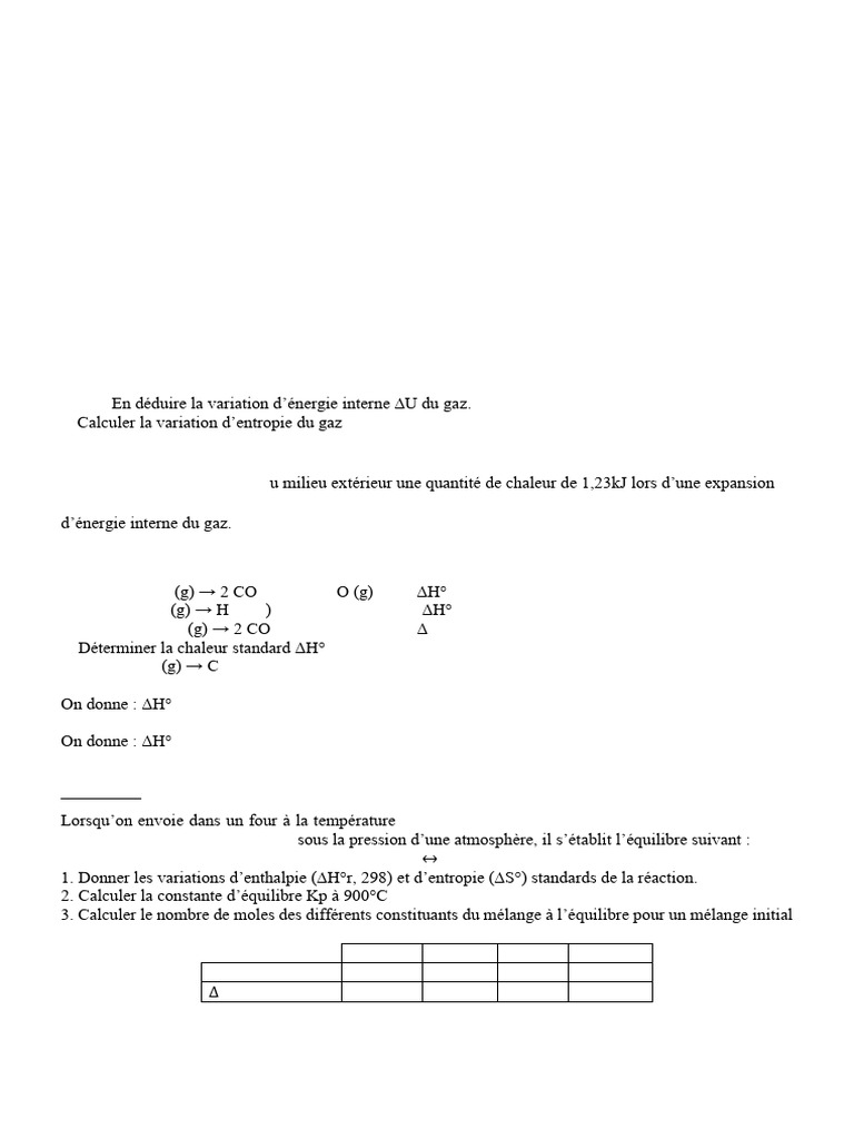 Devoir de Thermochimie : Exercices et Corrigés | PDF | Équilibre ...