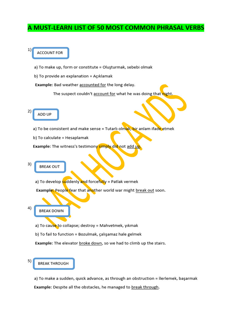 50 Essential Phrasal Verbs List | PDF