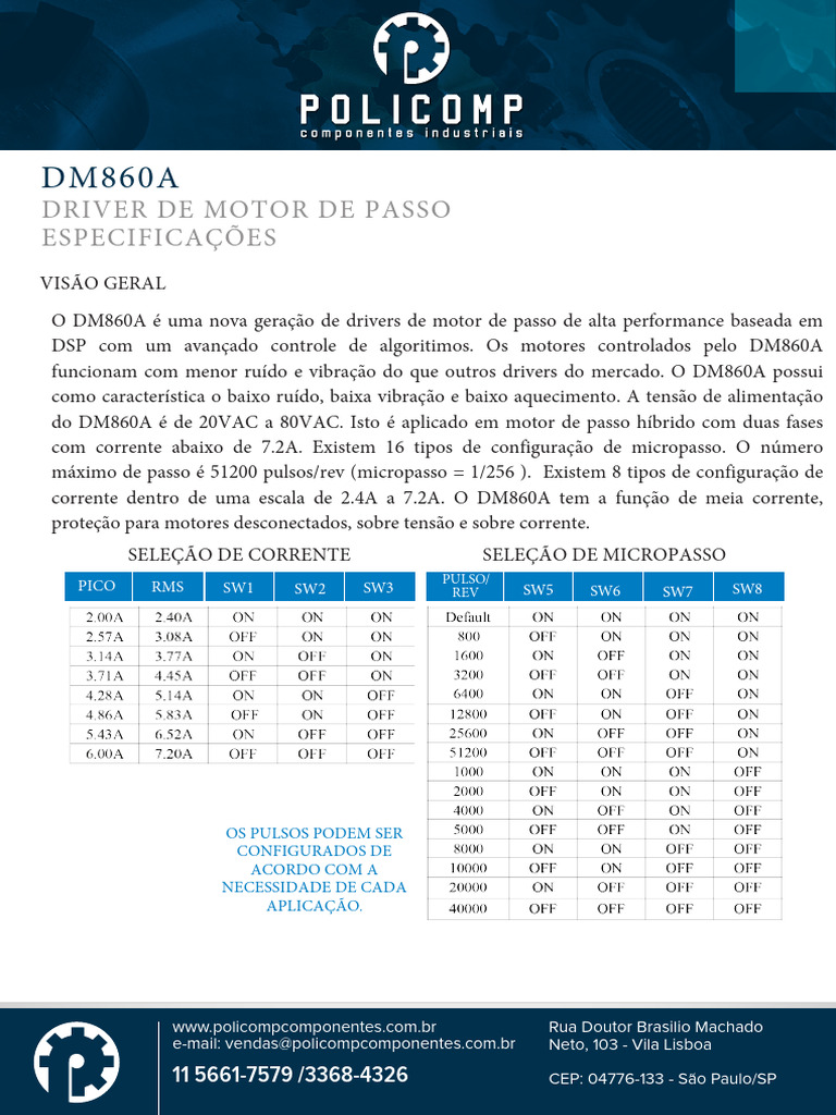 Driver DM860A: Alta Performance em Motores | PDF | Motores | Barulho