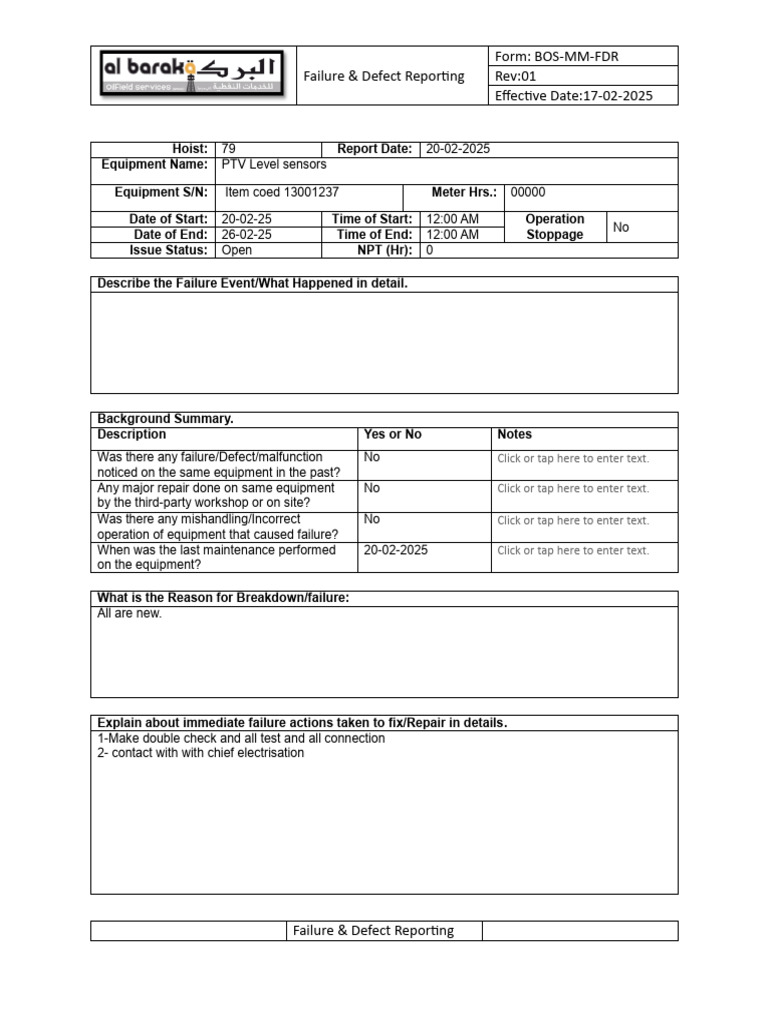 Defect Report PVT Level Sensors 20-2-2025 | PDF | Electrical ...