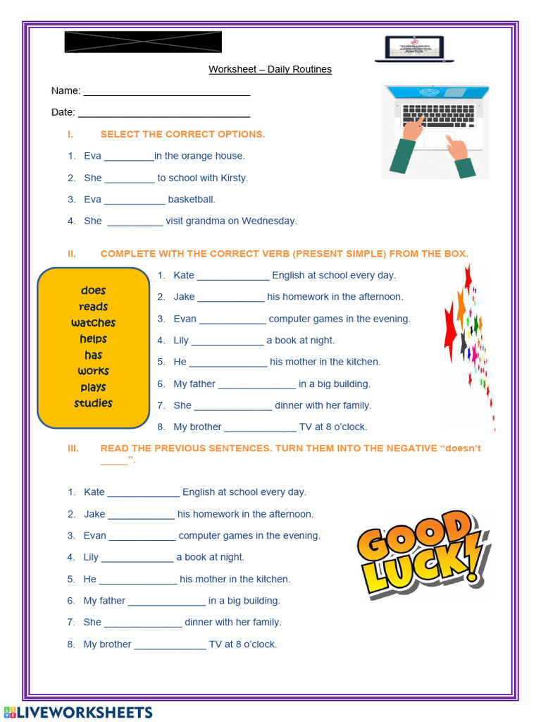 Daily Routines Worksheet for Students | PDF