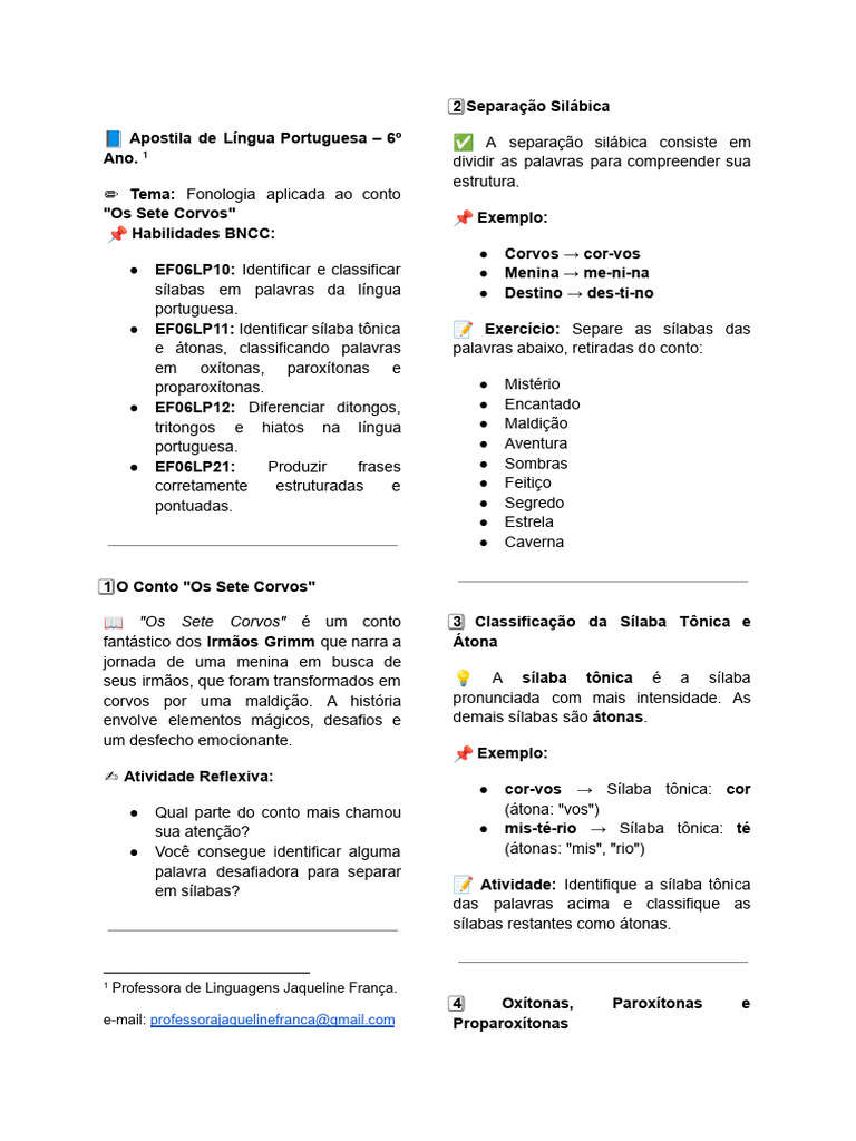 Apostila de Língua Portuguesa - 6º Ano Língua Portuguesa - Os Sete ...