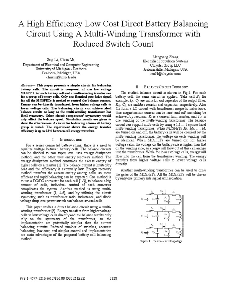 A High Efficiency Low Cost Direct Battery Balancing PDF Mosfet