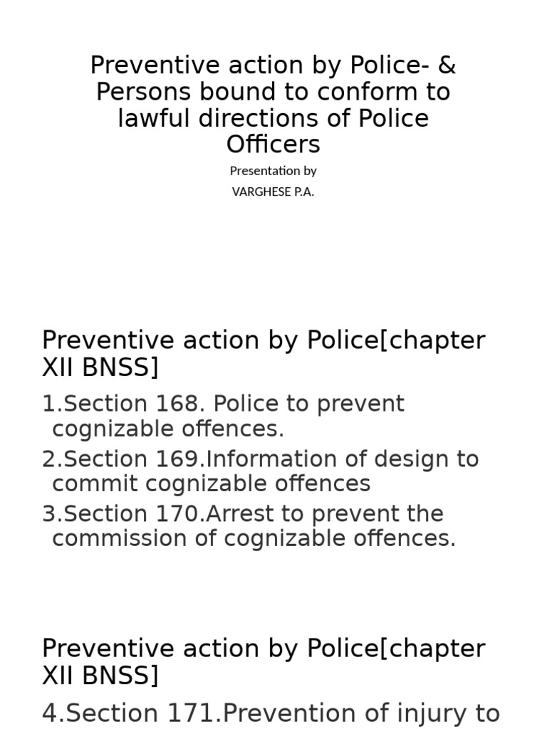 Police Preventive Action Under BNSS | PDF | Arrest | Detention ...