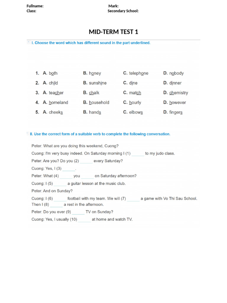 Mid-Term Test Template for Students | PDF