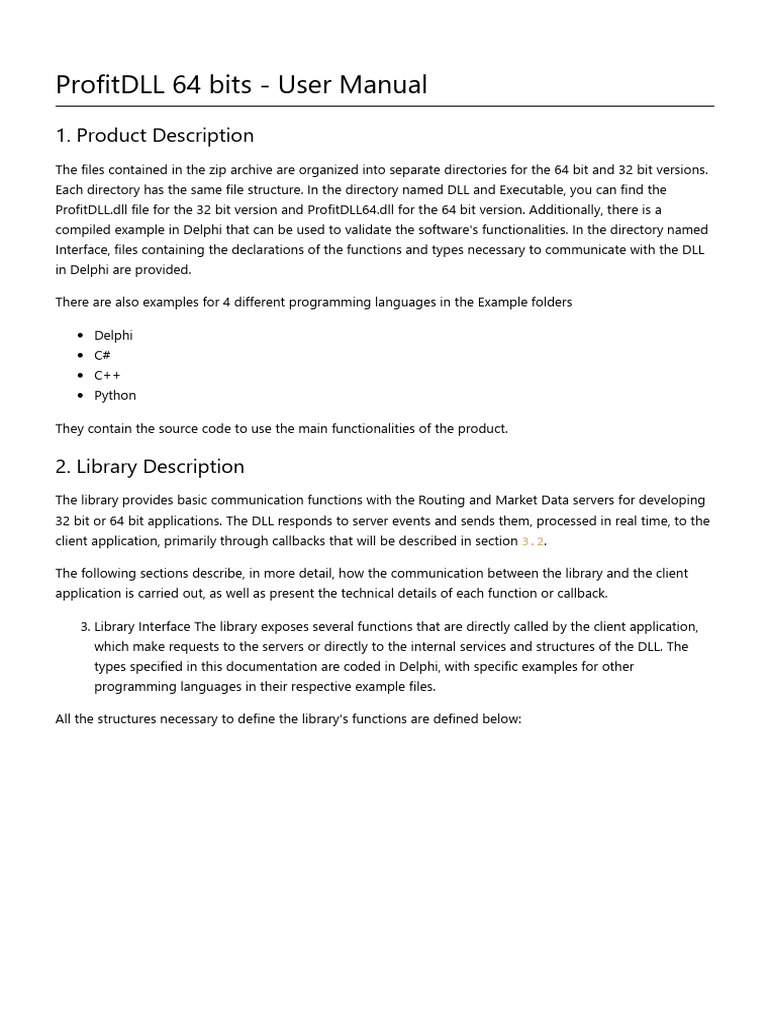 ProfitDLL 64-bit User Manual Guide | PDF | Library (Computing ...
