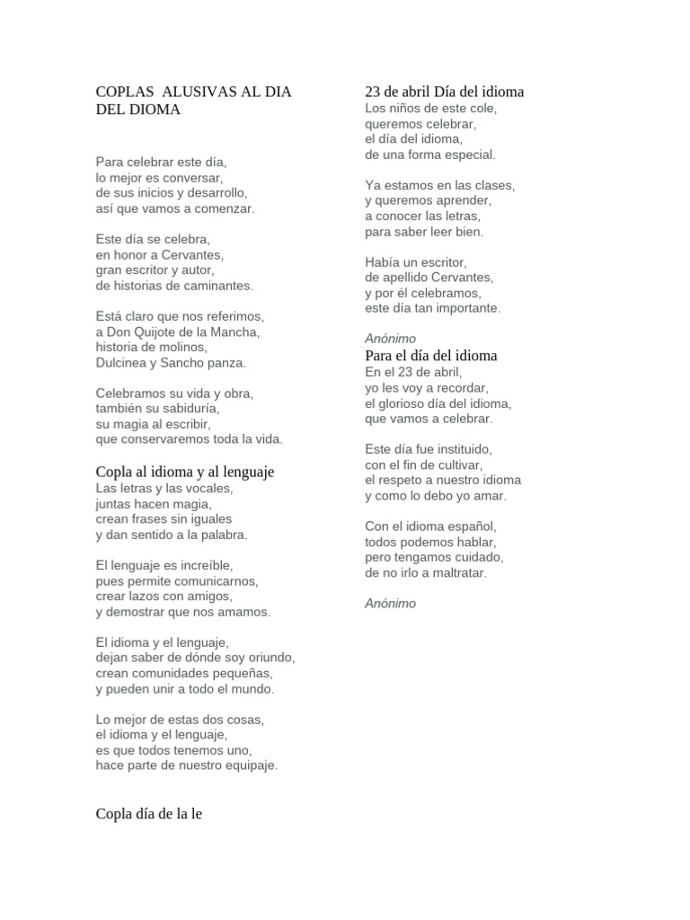 Coplas para el Día del Idioma | PDF