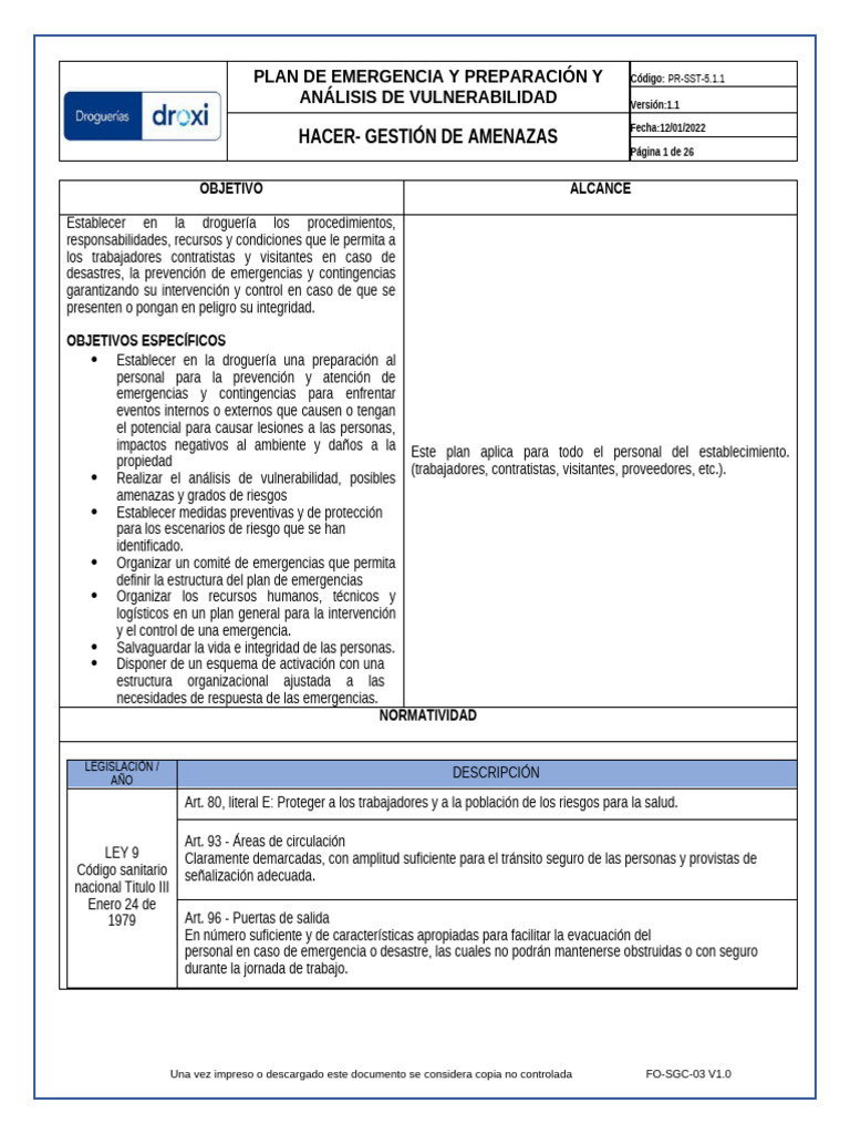 Plan de Emergencia y Análisis de Riesgos | PDF | Riesgo | Seguridad vial
