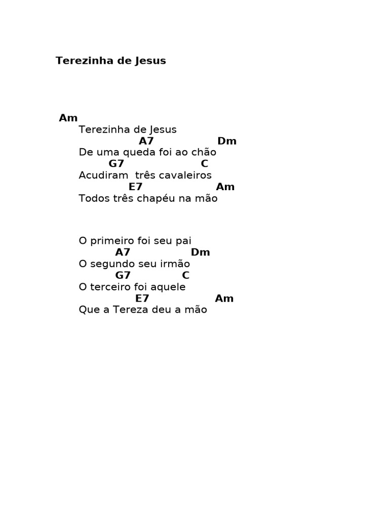 Terezinha de Jesus: Letra da Canção | PDF