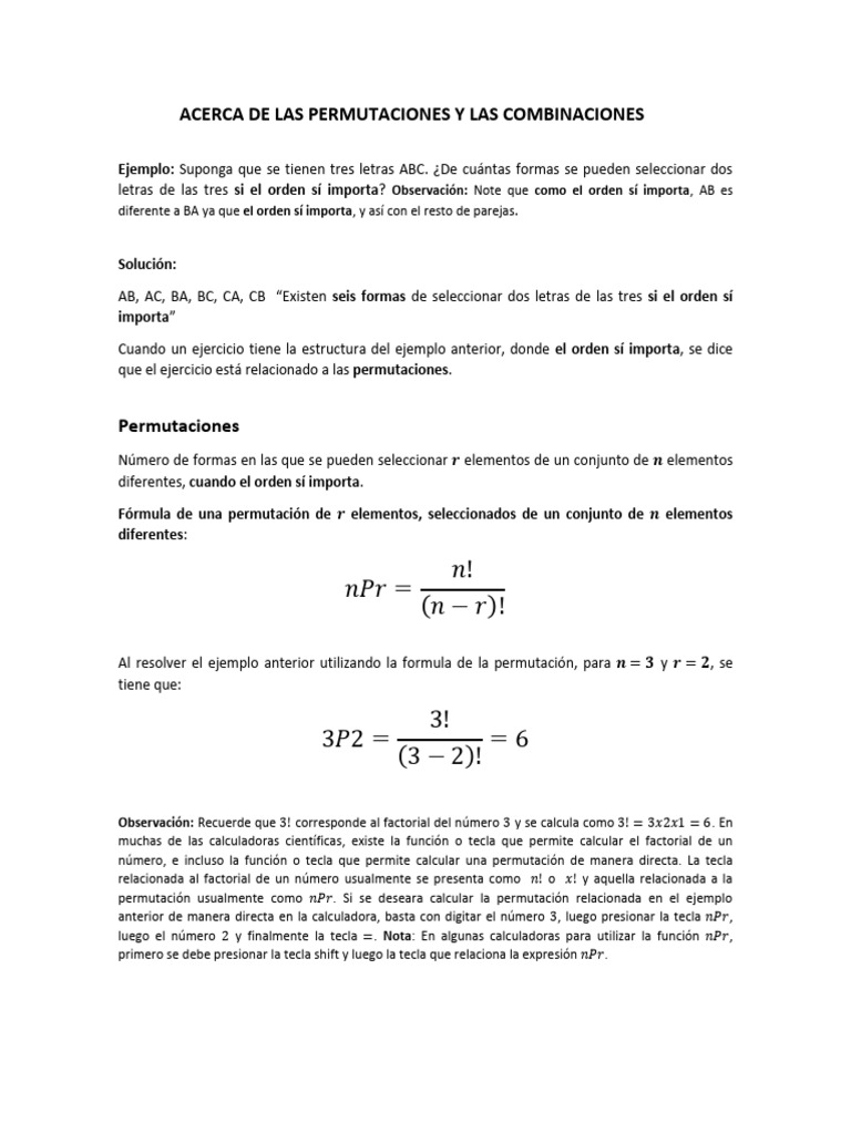 Permutaciones y Combinaciones Explicadas | PDF | Combinatoria | Permutación