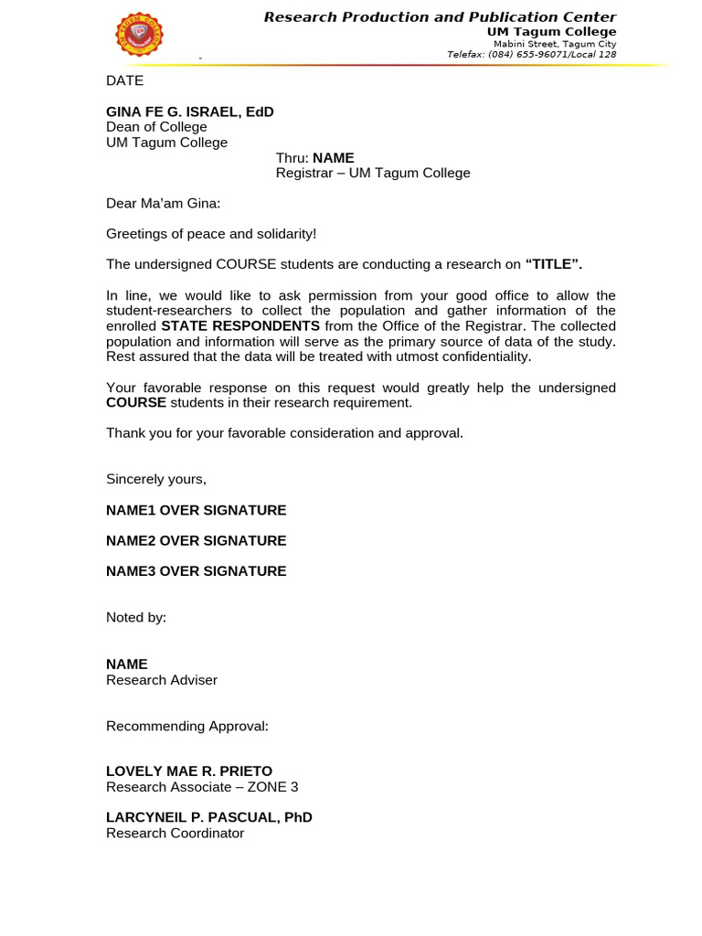 Research Data Collection Request Letter | PDF