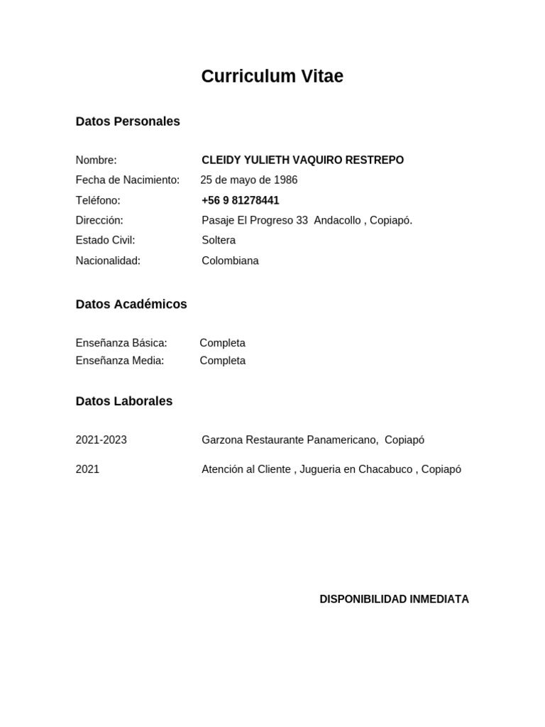 Curriculum Compacto Cleidy | PDF