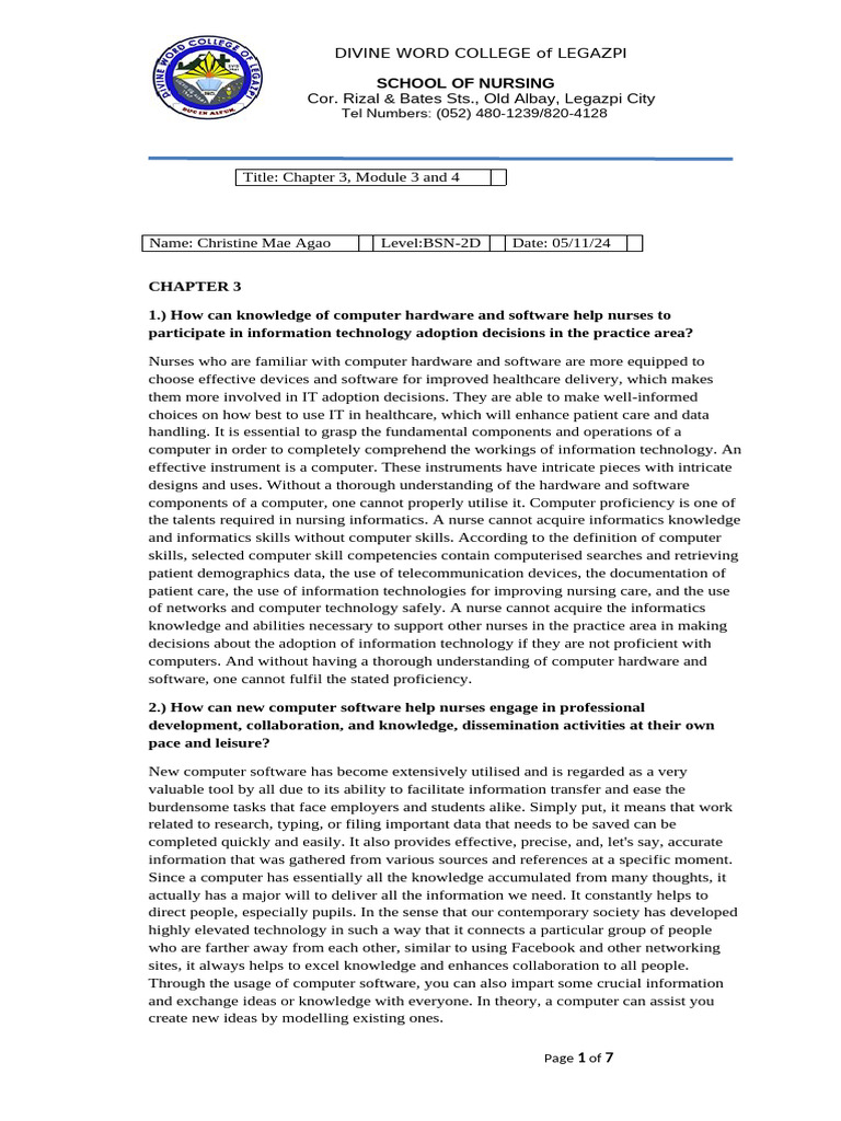 (C3, M2, M3) Nursing Informatics (BSN-2) | PDF | Patient | Hospital