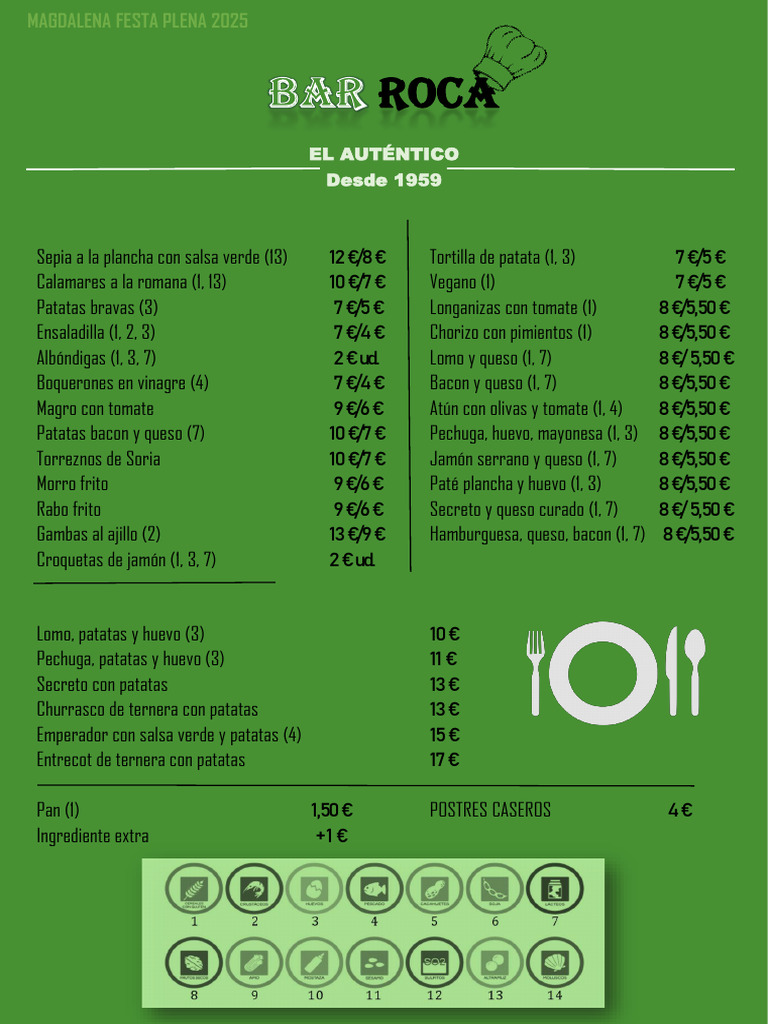 Menú del Bar Roca 2025 | PDF | Tocino | Cocina mediterranea