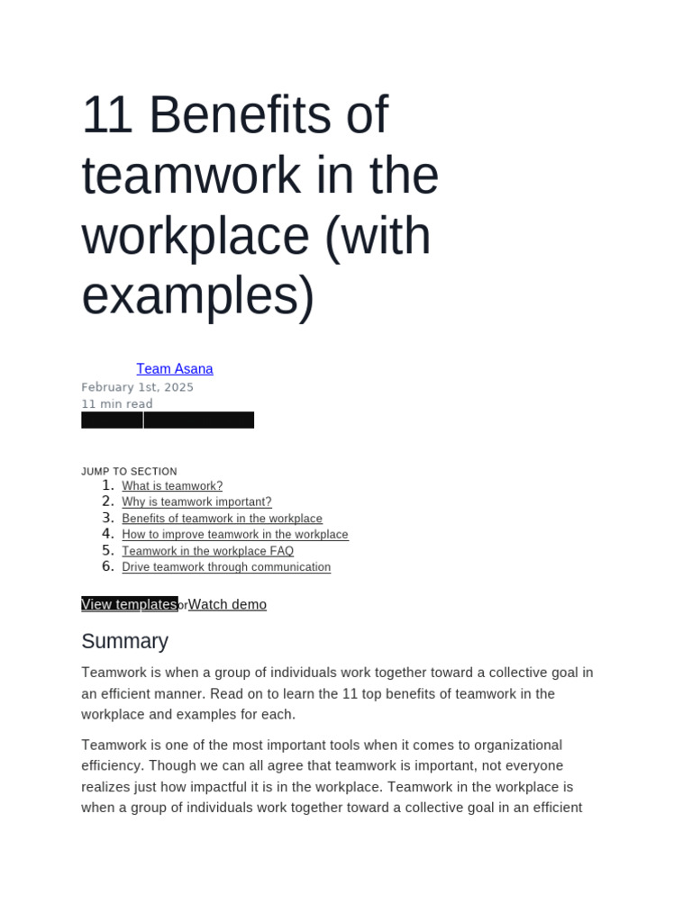 11 Key Benefits of Teamwork in Business | PDF