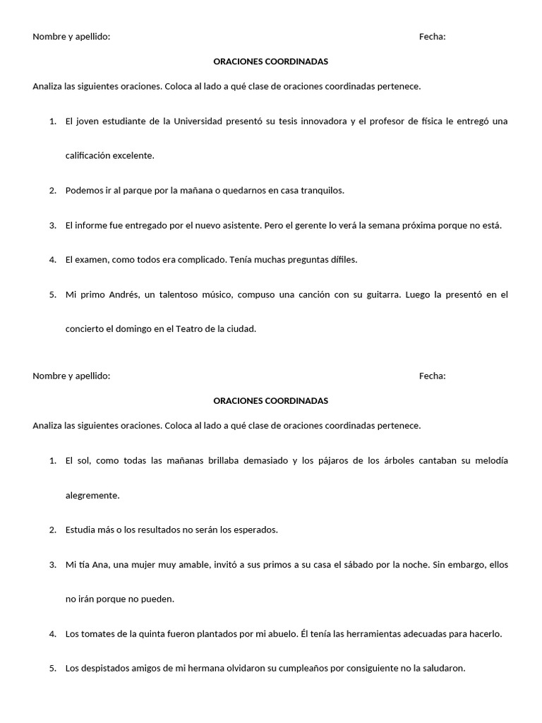 Análisis de oraciones coordinadas | PDF