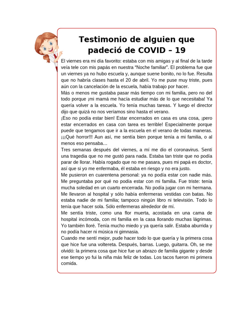 Testimonio de una niña con COVID-19 | PDF
