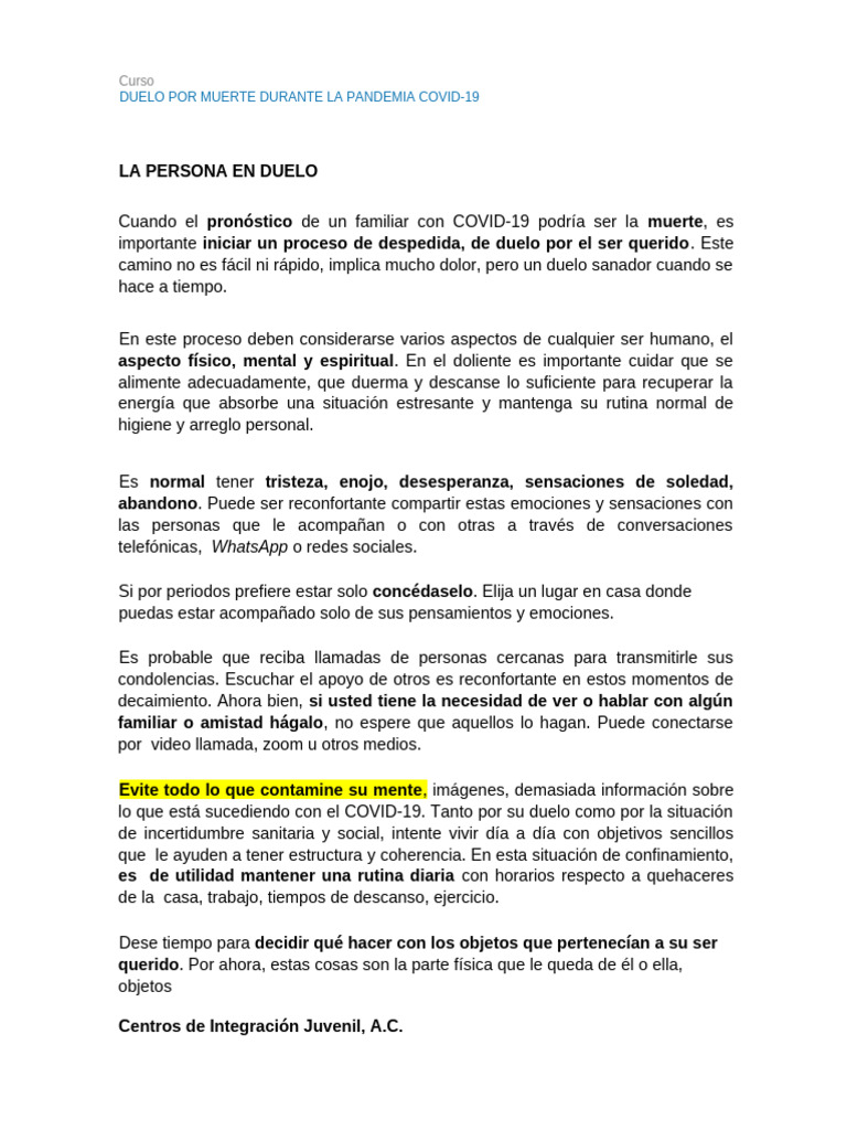 La Persona en Duelo | PDF | Dolor | Las emociones