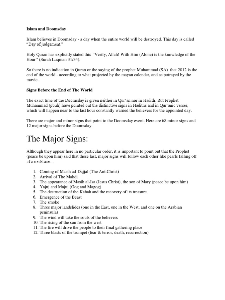 Islamic Signs of Doomsday | PDF | Messiah | End Time