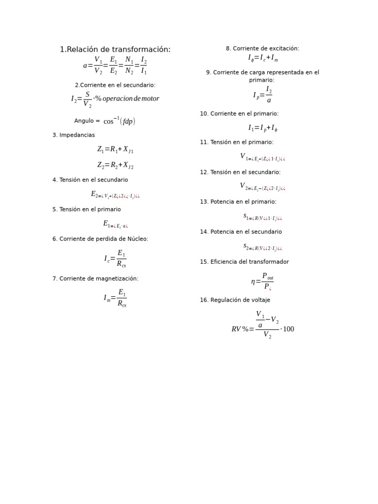 Fórmulas Esenciales de Transformadores | PDF | Electricidad ...
