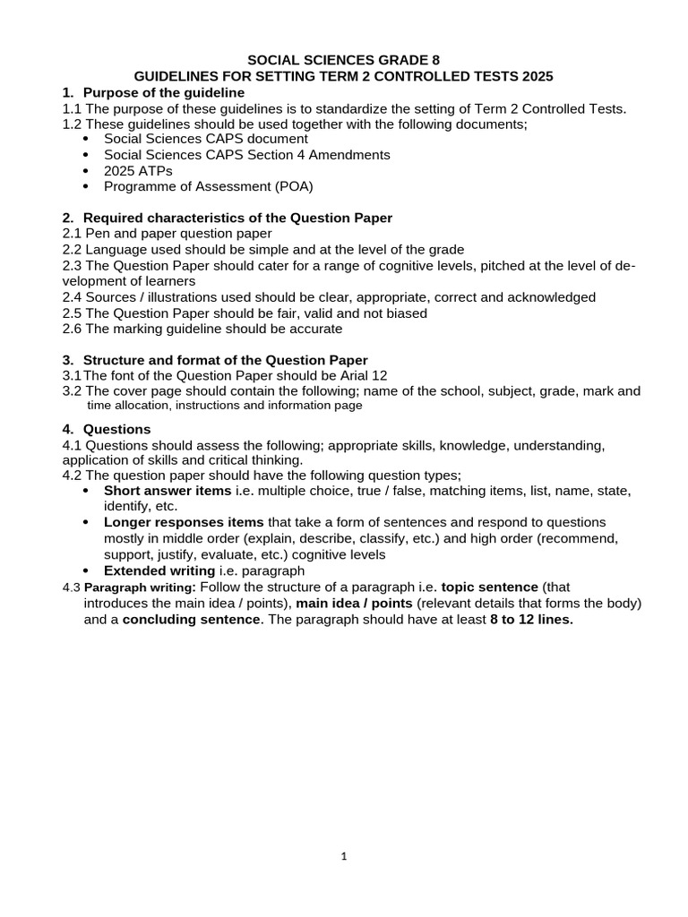 Grade 8 Social Sciences Test Guidelines 2025 | PDF | Map