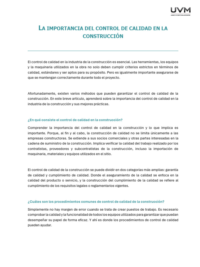 Control de Calidad en Construcción: Claves y Prácticas | PDF | Calidad ...