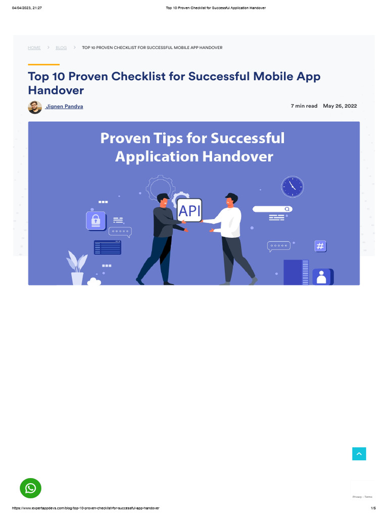Top 10 Proven Checklist For Successful Application Handover | PDF ...