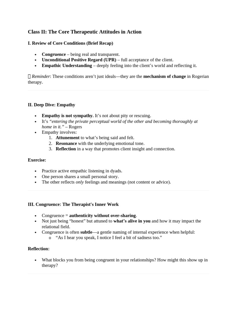 Core Therapeutic Attitudes in Therapy | PDF | Empathy | Emotions