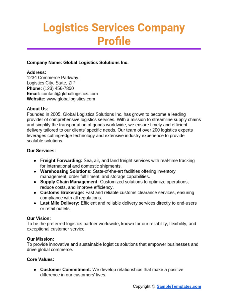 Logistics Services Company Profile | PDF | Logistics | Supply Chain