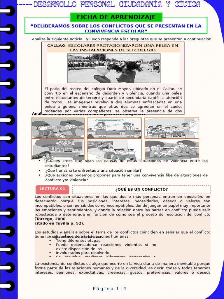 3° DPCC - Ficha de Aprendizaje 3 | PDF | Conflicto (proceso) | Sicología