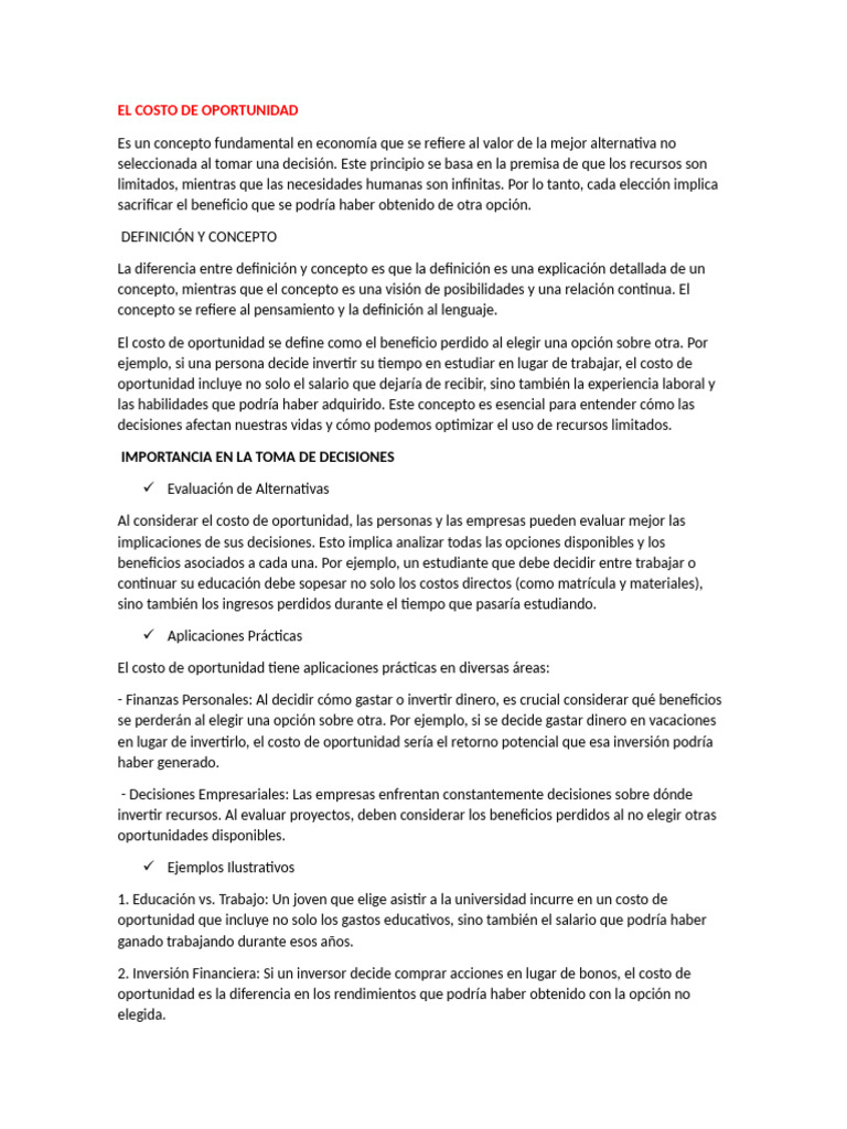 El Costo de Oportunidad | PDF | Costo de oportunidad | Inversiones