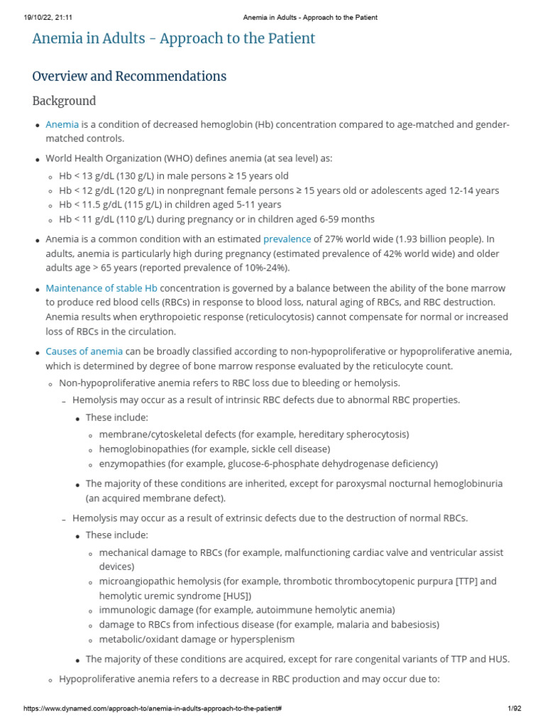Anemia in Adults: Diagnosis & Management | PDF | Anemia | Red Blood Cell