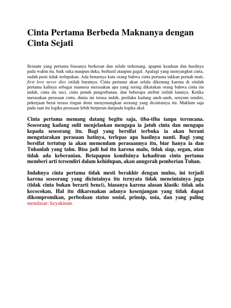 Cinta Pertama Berbeda Maknanya Dengan Cinta Sejati