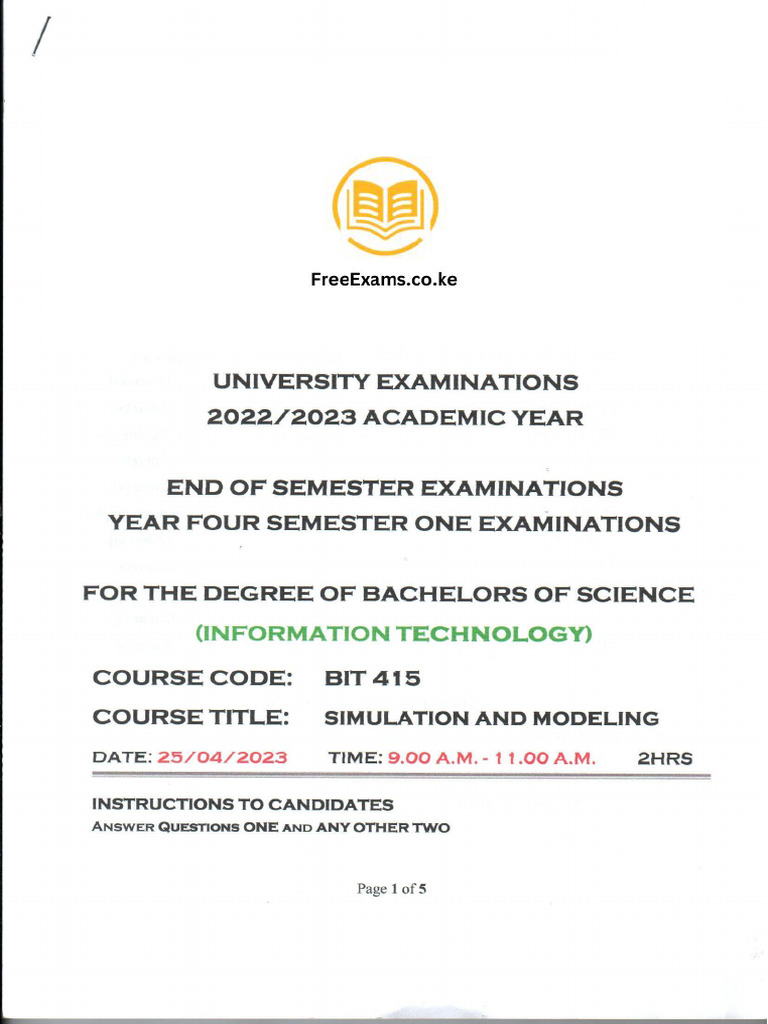 BIT 415 Simulation and Modeling Special Exam | PDF