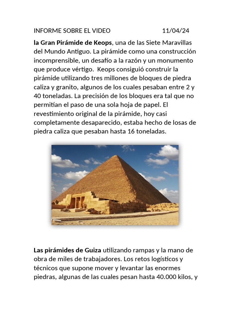 La Gran Pirámide de Keops y su legado | PDF | Pirámides egipcias | Pirámide