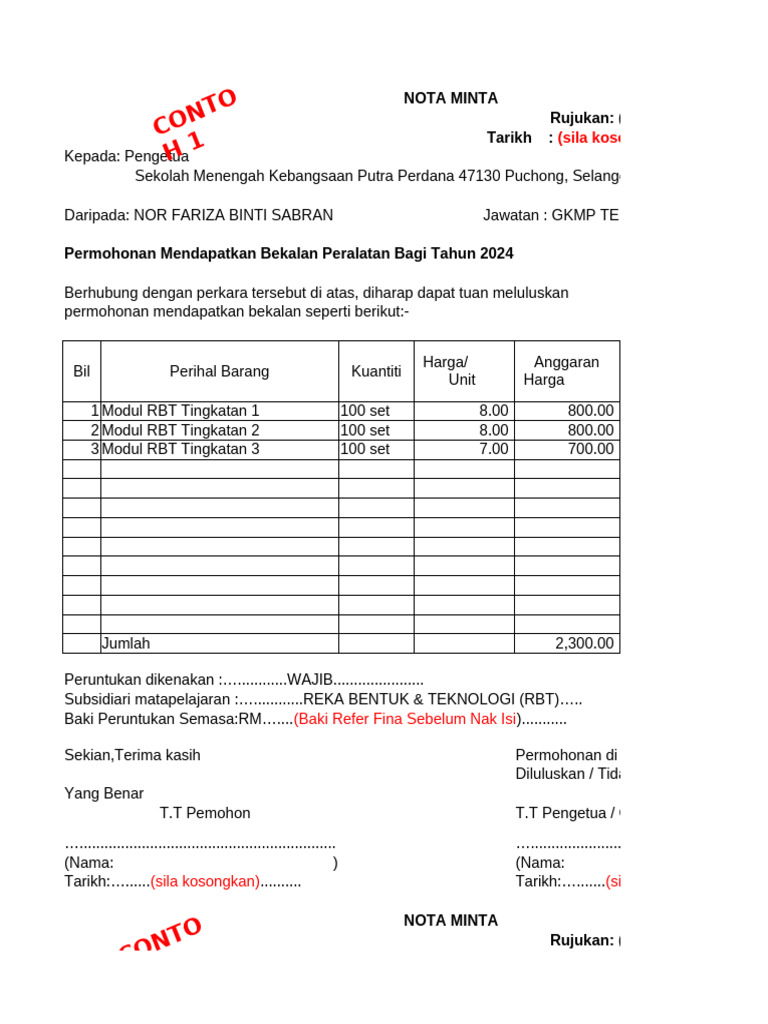 Nota Minta | PDF