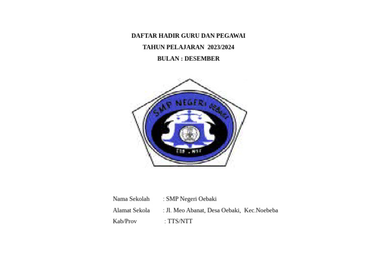 Cover Absen Guru SMP Oebaki 2023/2024 | PDF