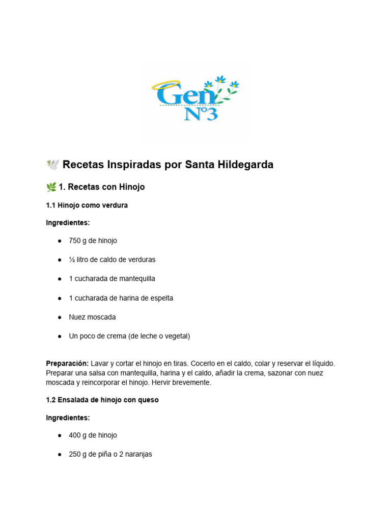 Recetas de Hinojo de Santa Hildegarda | PDF | ensalada | Cocinando