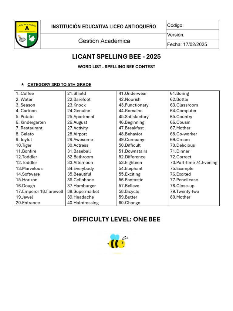 Spelling Bee Word List 2025 | PDF
