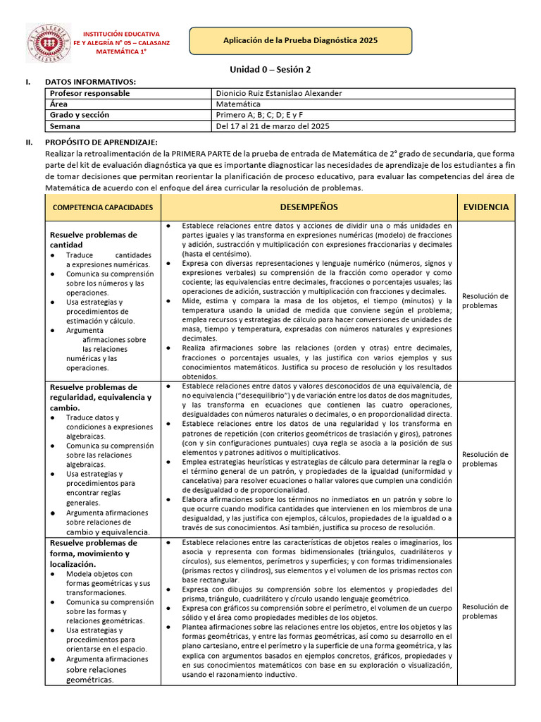UNIDAD 0-SEMANA - 1.S - 2 - Matemática 1 | PDF | Geometría | Aprendizaje