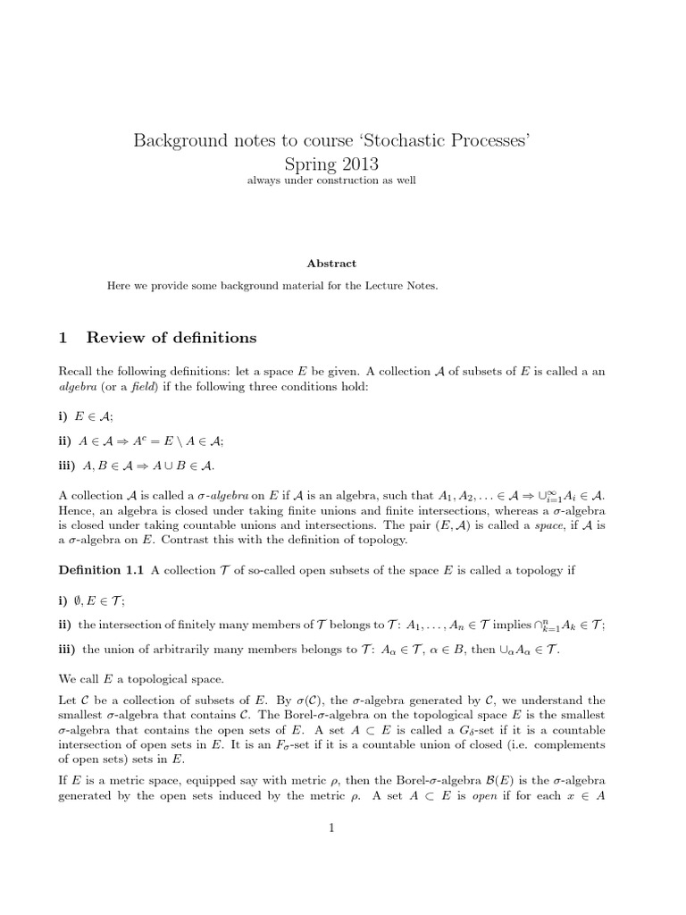 Background notes to course Stochastic Processes | PDF | Functions And ...