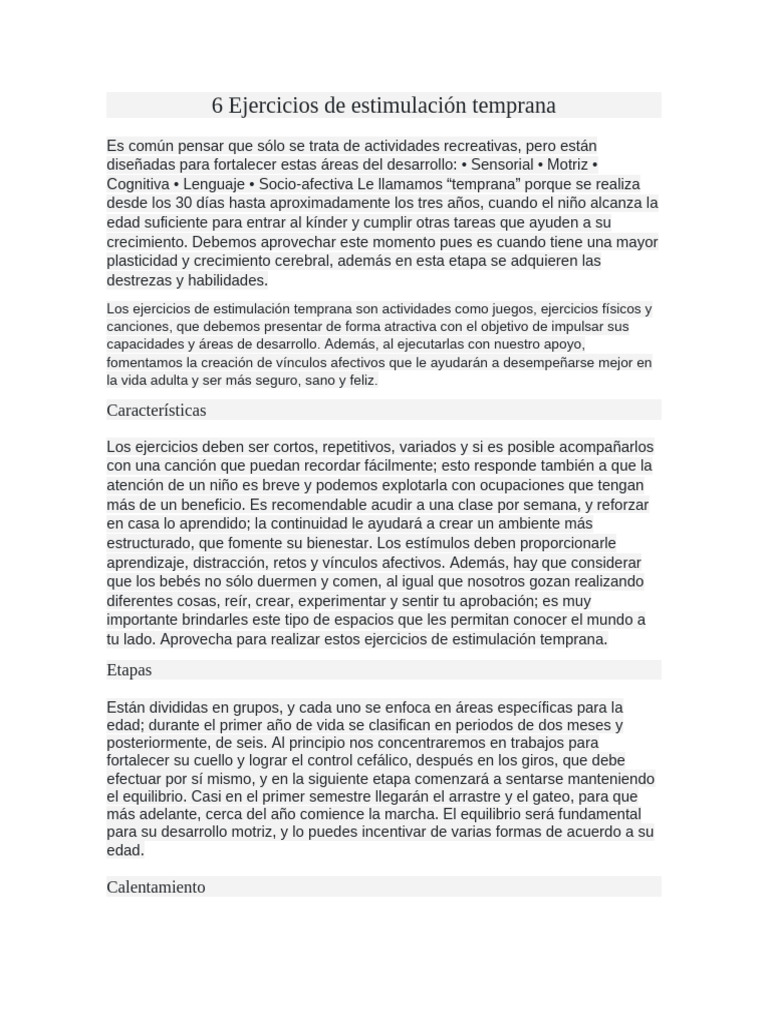 Ejercicios de Estimulación Temprana para Bebés | PDF | Educación de la ...