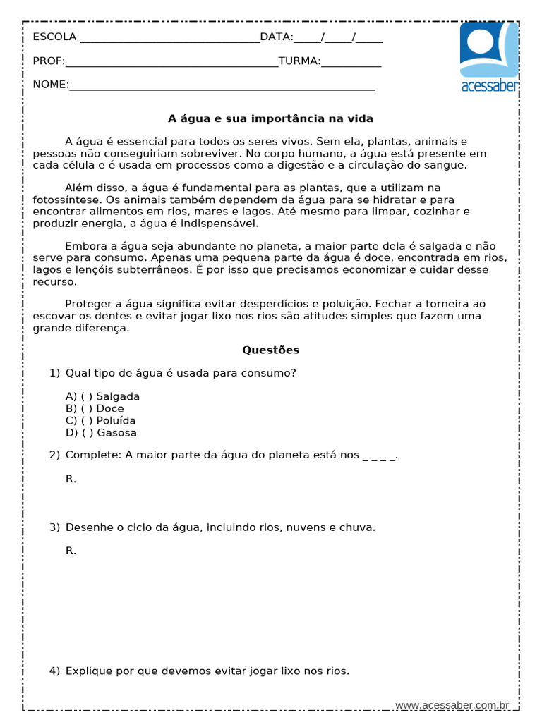 Importância da Água na Vida e Conservação | PDF
