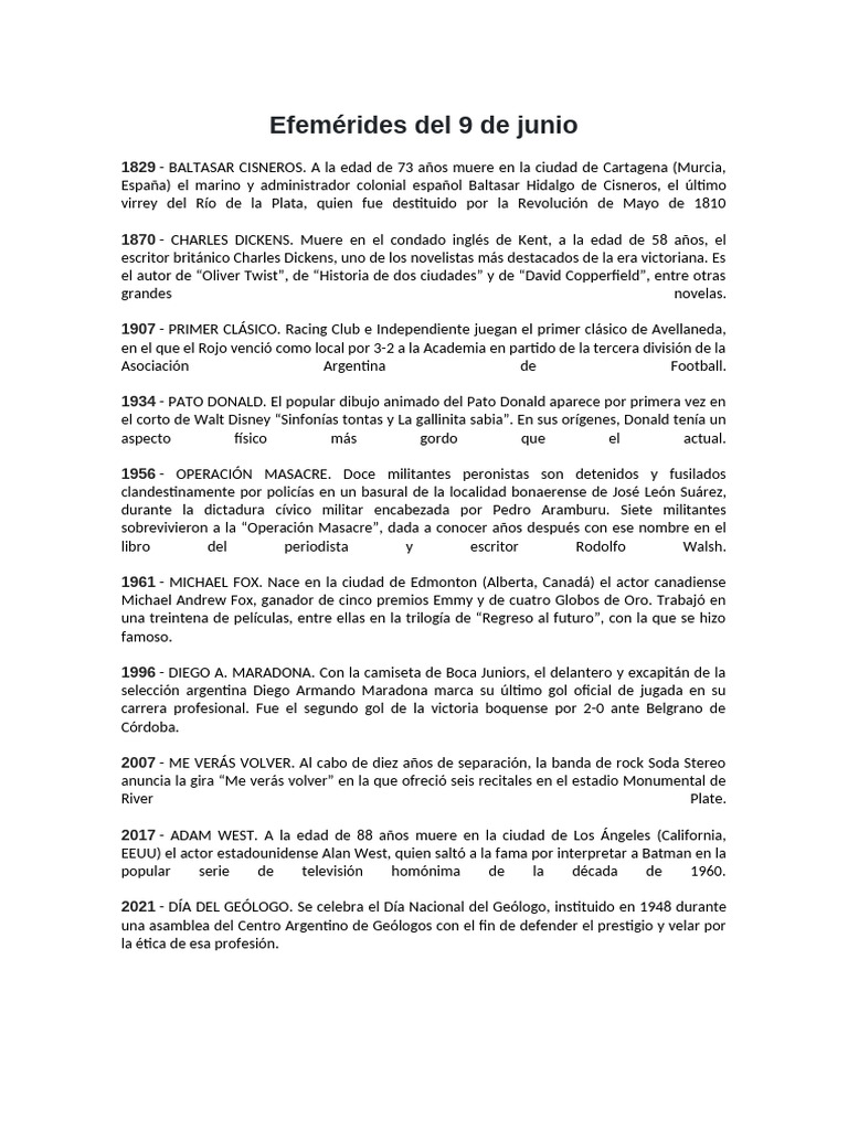 Efemérides Del 9 de Junio | PDF