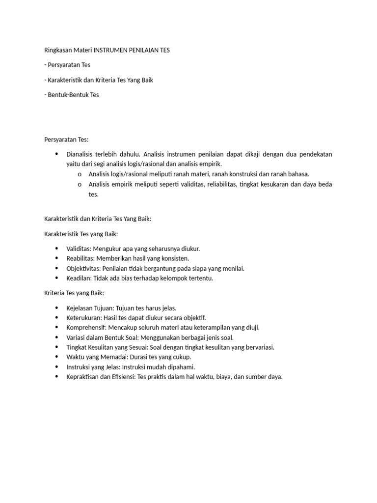 Pengertian dan Karakteristik Instrumen Tes | PDF